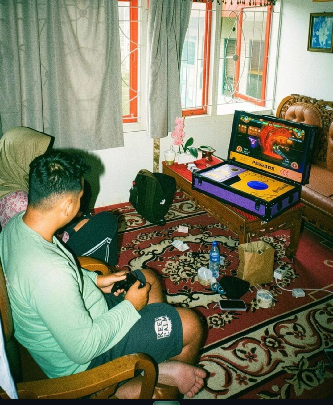 Unit PSVeBOX dipasang di meja ruang tamu rumah pelanggan